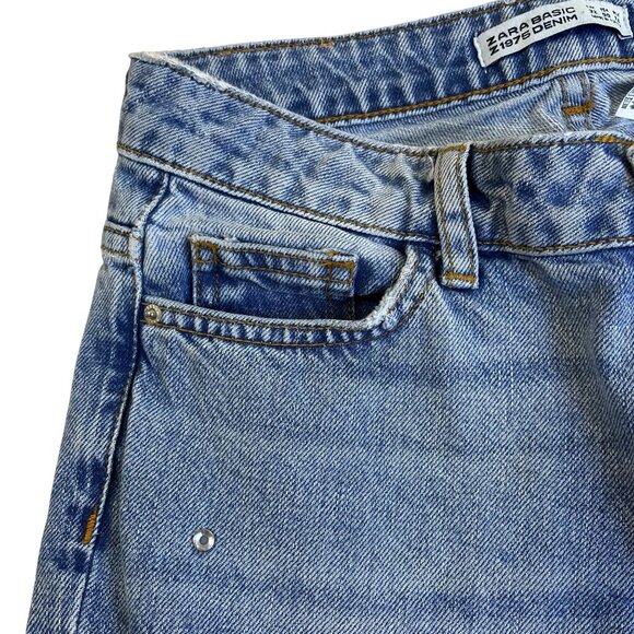 Zara Womens Light Blue Denim Jeans 1975 Crystal Embellished Straight Leg Size 00 - Picture 5 of 11